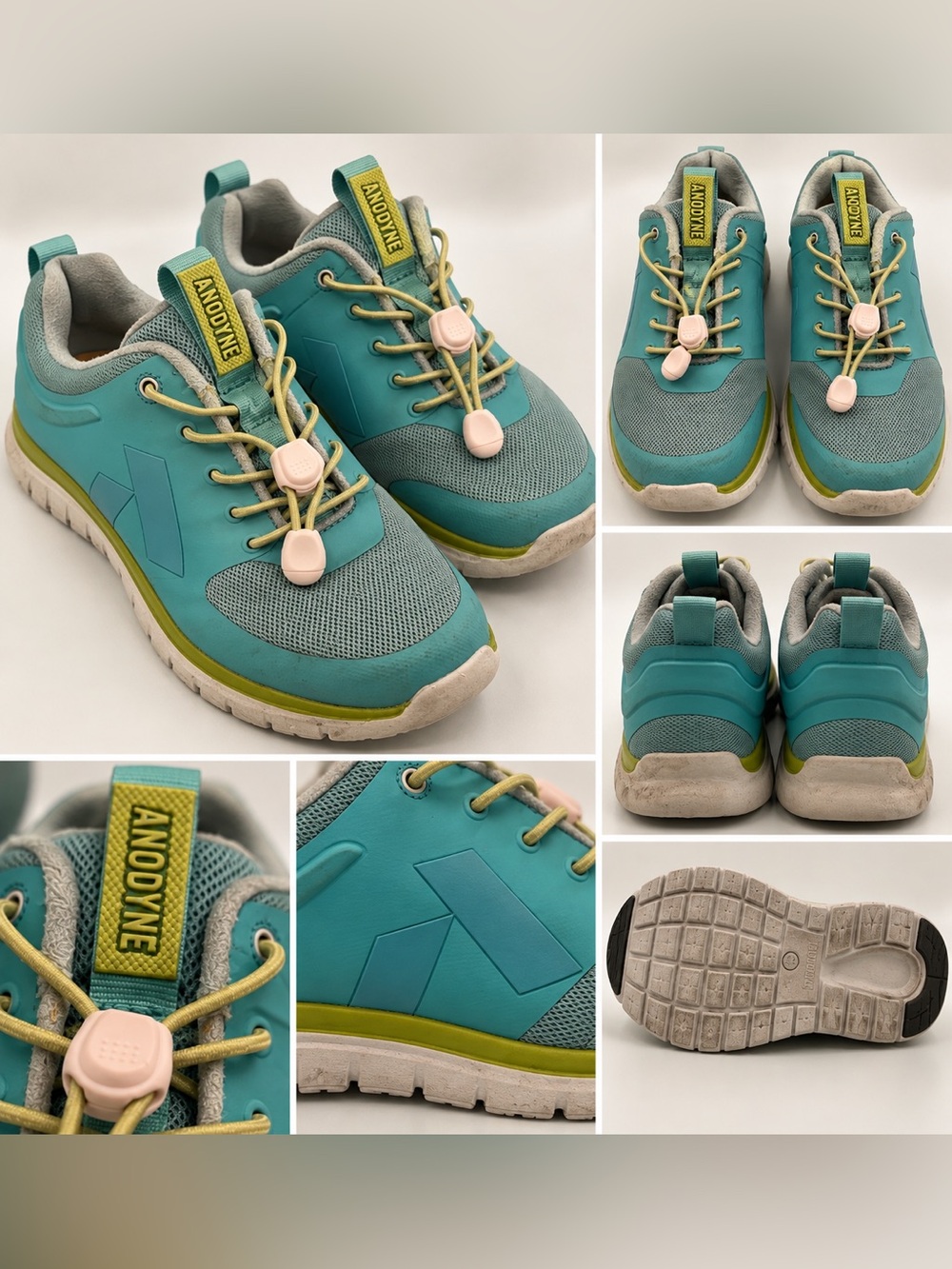 Anodyne Teal Women's Lightweight Sneakers with Lime Trim